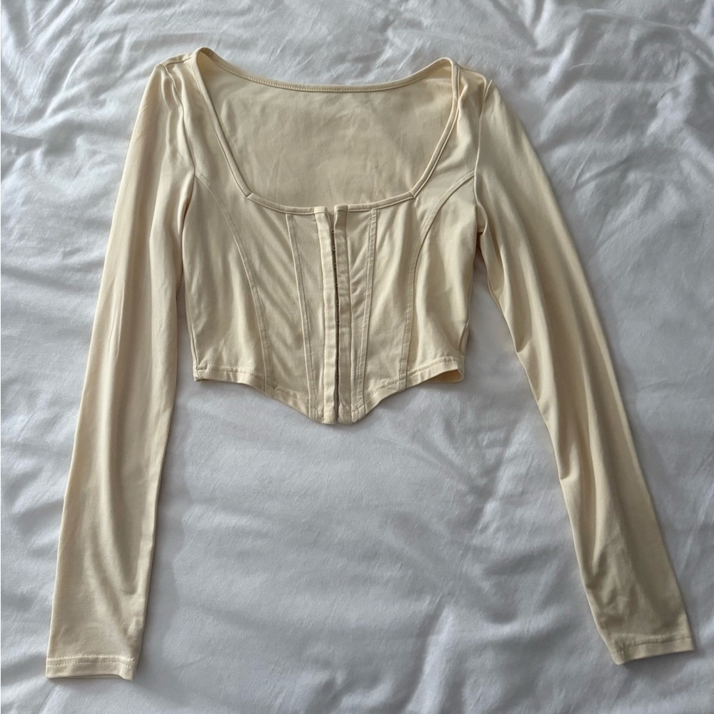 Elegant Cream Long Sleeve Corset Top